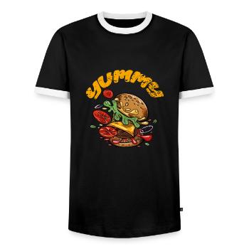 J’adore la restauration rapide, les hamburgers et les frites - T-shirt contrasté Homme - noir/blanc - Devant - AI Model Female 172 light (172cm) & AI Model Male 178 light (178cm)