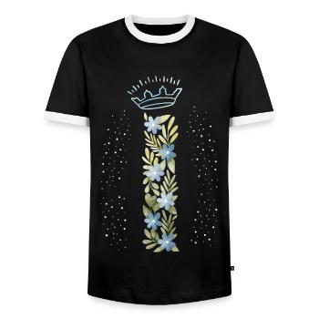 Monogramm Buchstabe I mit Krone, florales Ornament - Männer Kontrast-T-Shirt - Schwarz/Weiß - Vorne - AI Model Female 172 light (172cm) & AI Model Male 178 light (178cm)