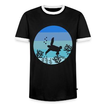 Ocean Animal Sea Creature Gift Tortue Rétro - T-shirt contrasté Homme - noir/blanc - Devant - AI Model Female 172 light (172cm) & AI Model Male 178 light (178cm)