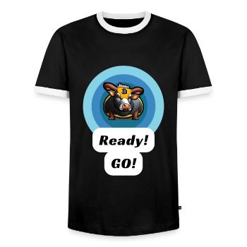 Bull ready go! , cryptos tshirt - Men's Ringer Shirt - black/white - Front - AI Model Female 172 light (172cm) & AI Model Male 178 light (178cm)