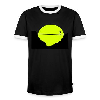 Slackline, Highline, slacklining - Männer Kontrast-T-Shirt - Schwarz/Weiß - Vorne - AI Model Female 172 light (172cm) & AI Model Male 178 light (178cm)