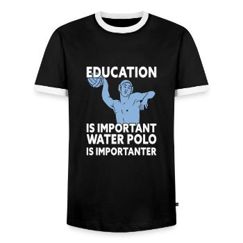 Education Is Important Water Polo Is Importanter - Men's Ringer Shirt - black/white - Front - AI Model Female 172 light (172cm) & AI Model Male 178 light (178cm)