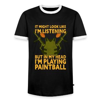 In My Head I'm Playing Paintball Funny Paintball - Men's Ringer Shirt - black/white - Front - AI Model Female 172 light (172cm) & AI Model Male 178 light (178cm)
