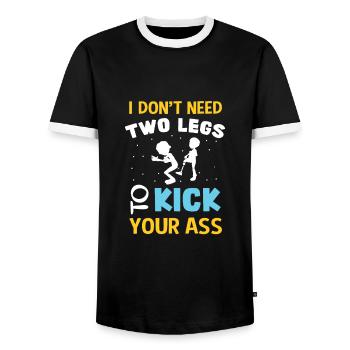 Funny Leg Amputee I Don't Need Two Legs Prosthetic - Men's Ringer Shirt - black/white - Front - AI Model Female 172 light (172cm) & AI Model Male 178 light (178cm)
