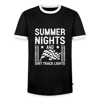 Summer Nights And Dirt Track Lights Track Racing - Men's Ringer Shirt - black/white - Front - AI Model Female 172 light (172cm) & AI Model Male 178 light (178cm)