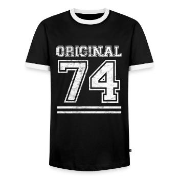 Original 74 Joyeux 74ème anniversaire Idée cadeau - T-shirt contrasté Homme - noir/blanc - Devant - AI Model Female 172 light (172cm) & AI Model Male 178 light (178cm)