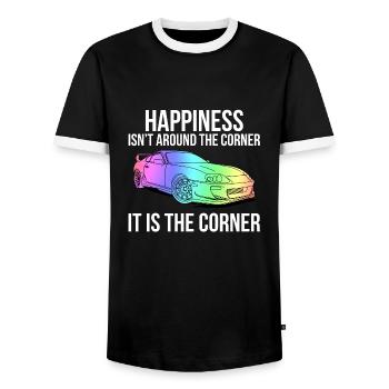 Happiness is the corner - Men's Ringer Shirt - black/white - Front - AI Model Female 172 light (172cm) & AI Model Male 178 light (178cm)