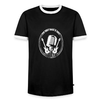 Rock'n Roll EVENT GIFT PARTY MUSIC GUITAR - Men's Ringer Shirt - black/white - Front - AI Model Female 172 light (172cm) & AI Model Male 178 light (178cm)