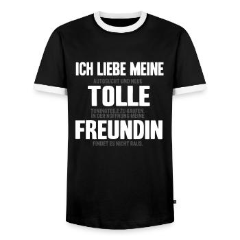 Ich liebe meine Freundin - Auto Tuning Shirt - Männer Kontrast-T-Shirt - Schwarz/Weiß - Vorne - AI Model Female 172 light (172cm) & AI Model Male 178 light (178cm)