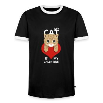 Mon chat est mon valentine. chat Valentine - T-shirt contrasté Homme - noir/blanc - Devant - AI Model Female 172 light (172cm) & AI Model Male 178 light (178cm)