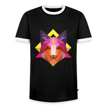 fox shirt abstract fox shirt zoo gift idea - Men's Ringer Shirt - black/white - Front - AI Model Female 172 light (172cm) & AI Model Male 178 light (178cm)