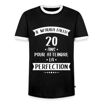 Anniversaire 20 ans - Atteindre la perfection - T-shirt contrasté Homme - noir/blanc - Devant - AI Model Female 172 light (172cm) & AI Model Male 178 light (178cm)
