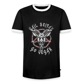Hail Seitan Go Vegan Vegan Metal Gift disant - T-shirt contrasté Homme - noir/blanc - Devant - AI Model Female 172 light (172cm) & AI Model Male 178 light (178cm)