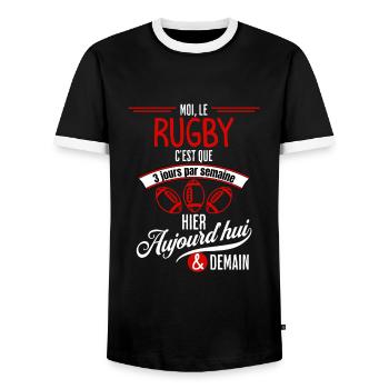 Rugby tous les jours - T-shirt contrasté Homme - noir/blanc - Devant - AI Model Female 172 light (172cm) & AI Model Male 178 light (178cm)