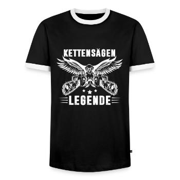 Holz Ketttensägen Legende - Männer Kontrast-T-Shirt - Schwarz/Weiß - Vorne - AI Model Female 172 light (172cm) & AI Model Male 178 light (178cm)