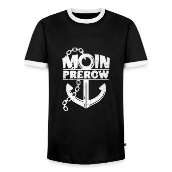 Meer Küste - MOIN PREROW mit Anker - Männer Kontrast-T-Shirt - Schwarz/Weiß - Vorne - AI Model Female 172 light (172cm) & AI Model Male 178 light (178cm)