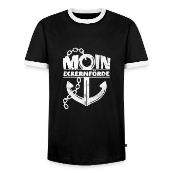 MOIN ECKERNFÖRDE - Meer Küste - Anker - Männer Kontrast-T-Shirt - Schwarz/Weiß - Vorne - AI Model Female 172 light (172cm) & AI Model Male 178 light (178cm)