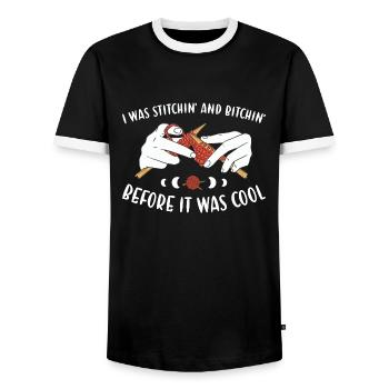 J’étais cousue et bitchin' tricot - T-shirt contrasté Homme - noir/blanc - Devant - AI Model Female 172 light (172cm) & AI Model Male 178 light (178cm)