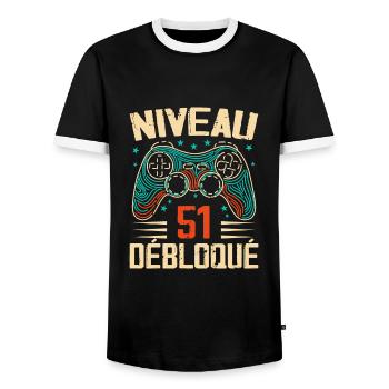 1973 cadeaux 51e Anniversaire, Aventure de 51 Ans - T-shirt contrasté Homme - noir/blanc - Devant - AI Model Female 172 light (172cm) & AI Model Male 178 light (178cm)