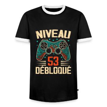 1971 cadeaux 53e Anniversaire, Aventure de 53 Ans - T-shirt contrasté Homme - noir/blanc - Devant - AI Model Female 172 light (172cm) & AI Model Male 178 light (178cm)