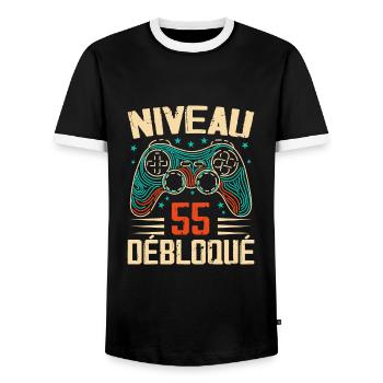 1969 cadeaux 55e Anniversaire, Aventure de 55 Ans - T-shirt contrasté Homme - noir/blanc - Devant - AI Model Female 172 light (172cm) & AI Model Male 178 light (178cm)