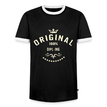 Original 100 Prozent Dipl Ing - RAHMENLOS creme - Männer Kontrast-T-Shirt - Schwarz/Weiß - Vorne - AI Model Female 172 light (172cm) & AI Model Male 178 light (178cm)