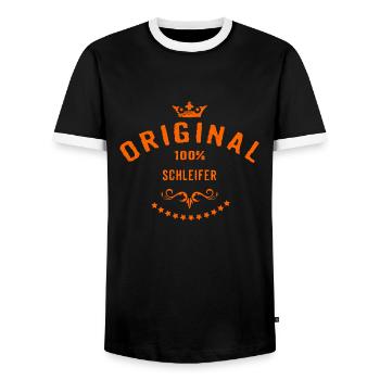Original 100 Prozent Schleifer - RAHMENLOS Beruf - Männer Kontrast-T-Shirt - Schwarz/Weiß - Vorne - AI Model Female 172 light (172cm) & AI Model Male 178 light (178cm)