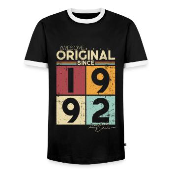 Original 1992 vintage birthday gift - Men's Ringer Shirt - black/white - Front - AI Model Female 172 light (172cm) & AI Model Male 178 light (178cm)