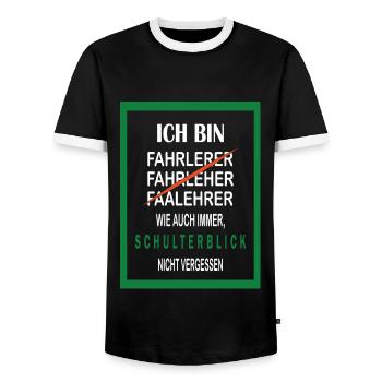 Lustiges Fahrlehrer T-Shirt - Schulterblick Spruch - Männer Kontrast-T-Shirt - Schwarz/Weiß - Vorne - AI Model Female 172 light (172cm) & AI Model Male 178 light (178cm)