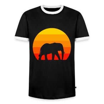 Africa Animal Lovers Retro Zoo Animal Elephant - Men's Ringer Shirt - black/white - Front - AI Model Female 172 light (172cm) & AI Model Male 178 light (178cm)