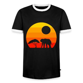 Sunset Africa Animal Gift Retro Elephant - Men's Ringer Shirt - black/white - Front - AI Model Female 172 light (172cm) & AI Model Male 178 light (178cm)