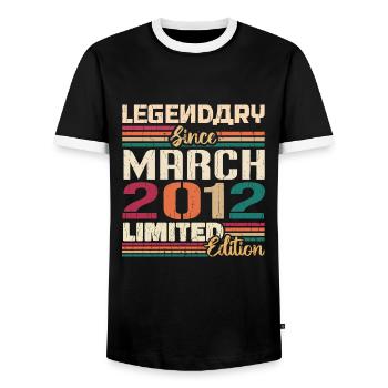 March 2012 Vintage Born Vintage Birthday - Men's Ringer Shirt - black/white - Front - AI Model Female 172 light (172cm) & AI Model Male 178 light (178cm)