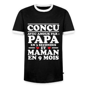 Conçu avec amour par papa et maman en 9 mois - T-shirt contrasté Homme - noir/blanc - Devant - AI Model Female 172 light (172cm) & AI Model Male 178 light (178cm)