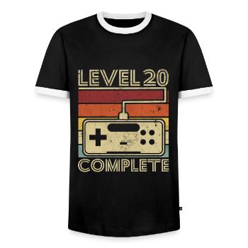 Level 20 Complete Gift 20 Years Birthday - Men's Ringer Shirt - black/white - Front - AI Model Female 172 light (172cm) & AI Model Male 178 light (178cm)