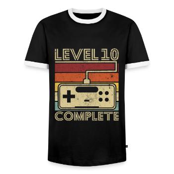 Level 10 Complete Gift 10 Years Birthday - Men's Ringer Shirt - black/white - Front - AI Model Female 172 light (172cm) & AI Model Male 178 light (178cm)