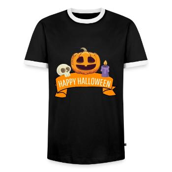Creepy Pumpkin Gift Happy Halloween - Men's Ringer Shirt - black/white - Front - AI Model Female 172 light (172cm) & AI Model Male 178 light (178cm)