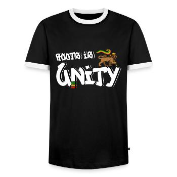 Roots is Unity - Men's Ringer Shirt - black/white - Front - AI Model Female 172 light (172cm) & AI Model Male 178 light (178cm)