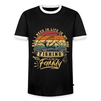 Fishing with the Angler Family Love - Men's Ringer Shirt - black/white - Front - AI Model Female 172 light (172cm) & AI Model Male 178 light (178cm)