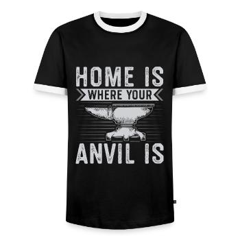 Anvil gift for blacksmith | Blacksmith Farrier - Men's Ringer Shirt - black/white - Front - AI Model Female 172 light (172cm) & AI Model Male 178 light (178cm)