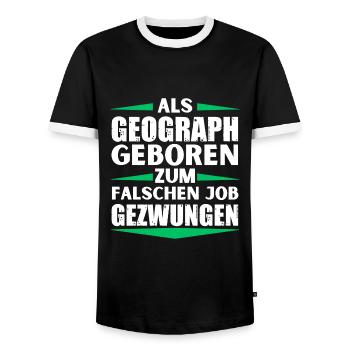 Geographer landed in the wrong job - Men's Ringer Shirt - black/white - Front - AI Model Female 172 light (172cm) & AI Model Male 178 light (178cm)