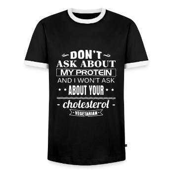 Vegan Don't Ask Me About My Protein - Men's Ringer Shirt - black/white - Front - AI Model Female 172 light (172cm) & AI Model Male 178 light (178cm)