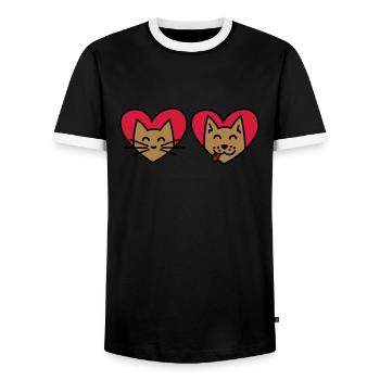 Cat and Dog with Heart! Cat and dog with hearts - Men's Ringer Shirt - black/white - Front - AI Model Female 172 light (172cm) & AI Model Male 178 light (178cm)