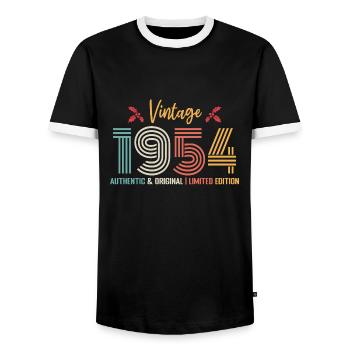 Birthday 1954 Birthday Born in 1954 Retro - Men's Ringer Shirt - black/white - Front - AI Model Female 172 light (172cm) & AI Model Male 178 light (178cm)