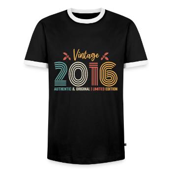 Birthday 2016 Birthday Born in 2016 Retro - Men's Ringer Shirt - black/white - Front - AI Model Female 172 light (172cm) & AI Model Male 178 light (178cm)
