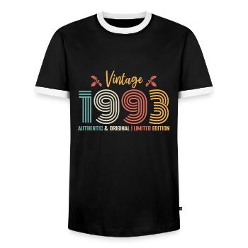 Birthday 1993 Birthday Born in 1993 Retro - Men's Ringer Shirt - black/white - Front - AI Model Female 172 light (172cm) & AI Model Male 178 light (178cm)