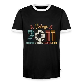 Anniversaire 2011 Anniversaire né en 2011 rétro - T-shirt contrasté Homme - noir/blanc - Devant - AI Model Female 172 light (172cm) & AI Model Male 178 light (178cm)