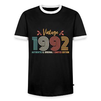 Geburtstag 1992 Geburtstag Jahrgang 1992 Retro - Männer Kontrast-T-Shirt - Schwarz/Weiß - Vorne - AI Model Female 172 light (172cm) & AI Model Male 178 light (178cm)