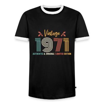 Birthday 1971 Birthday Born in 1971 Retro - Men's Ringer Shirt - black/white - Front - AI Model Female 172 light (172cm) & AI Model Male 178 light (178cm)