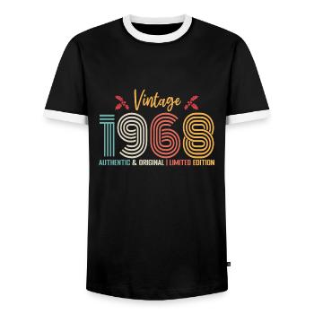 Birthday 1968 Birthday Born in 1968 Retro - Men's Ringer Shirt - black/white - Front - AI Model Female 172 light (172cm) & AI Model Male 178 light (178cm)