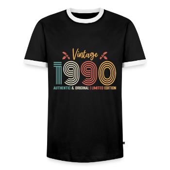 Geburtstag 1990 Geburtstag Jahrgang 1990 Retro - Männer Kontrast-T-Shirt - Schwarz/Weiß - Vorne - AI Model Female 172 light (172cm) & AI Model Male 178 light (178cm)